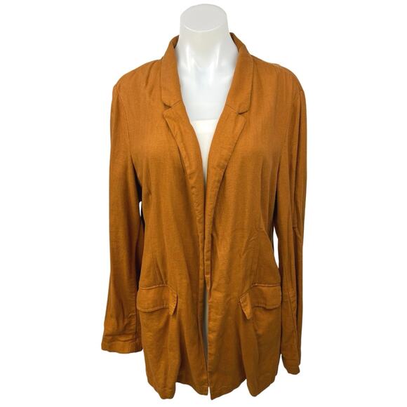Old Navy Brown Linen Long Sleeve Collared Pocket Open Cardigan Coat Jacket Sz L - Picture 1 of 4